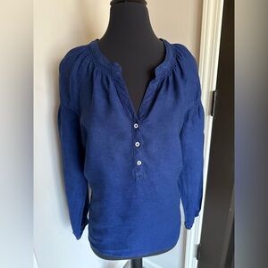 Talbots Royal Blue Linen Blouse with Button Detail